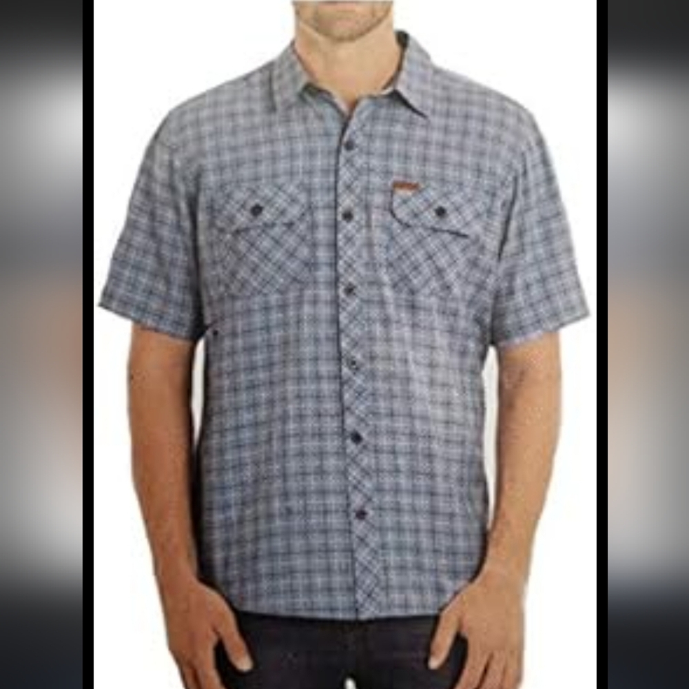 Men's Orvis XL Blue Plaid Shirt Short Sleeve Button-Up, 2‎ Chest Pockets